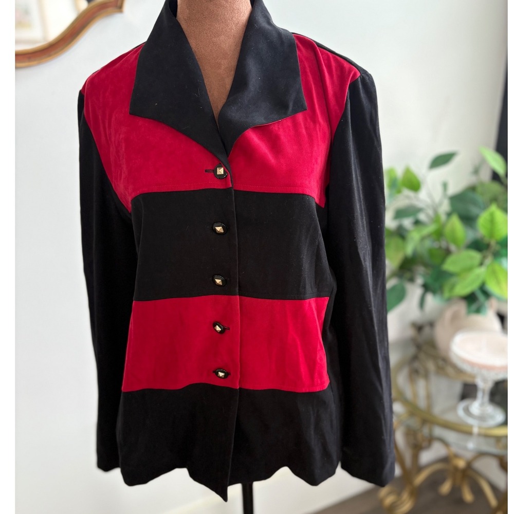 Kari's Place Vintage Blazer Red Black Color Block 90s‎ Retro Button Up Jacket 8
